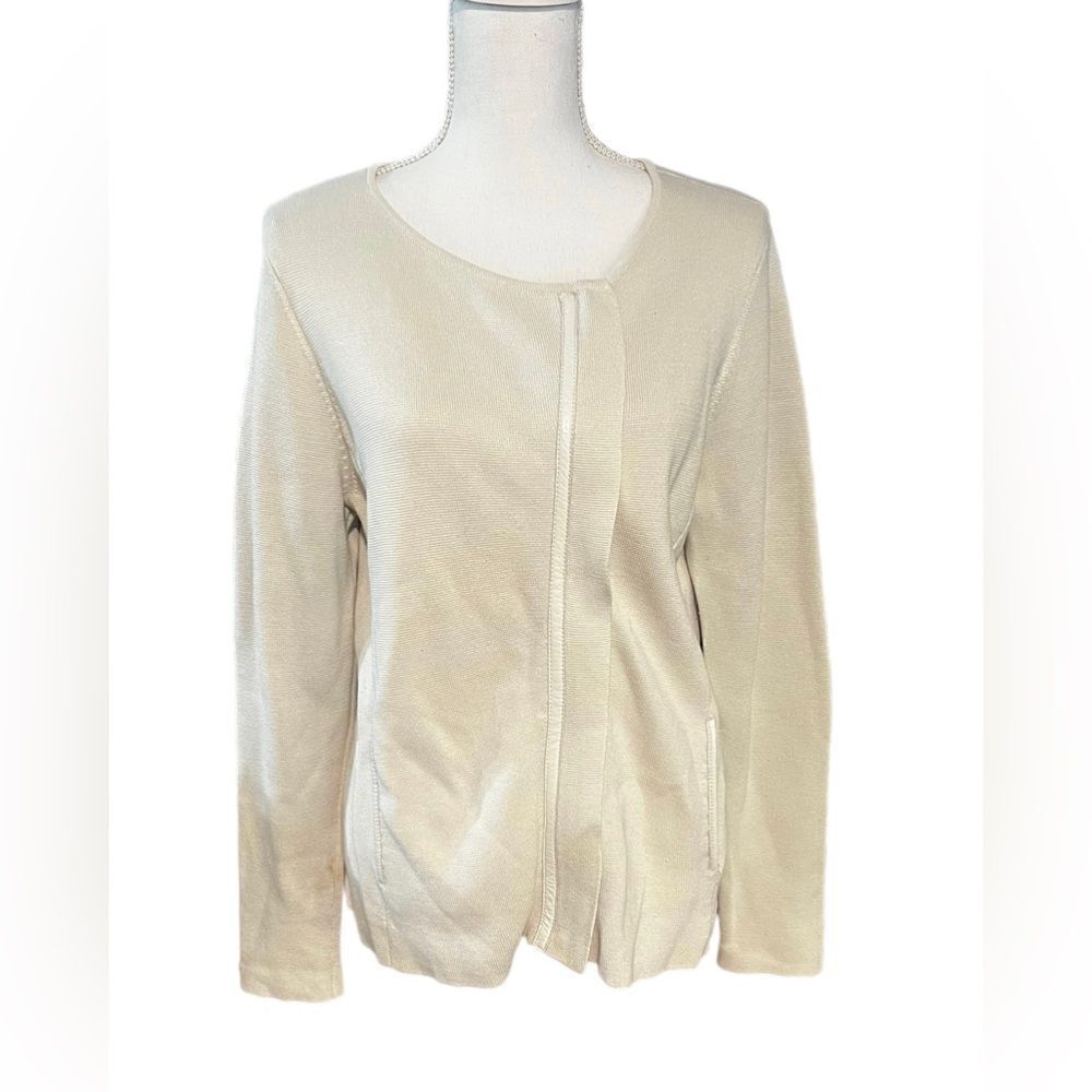 Eileen Fisher Cream Asymmetrical Zip Silk Jacket L